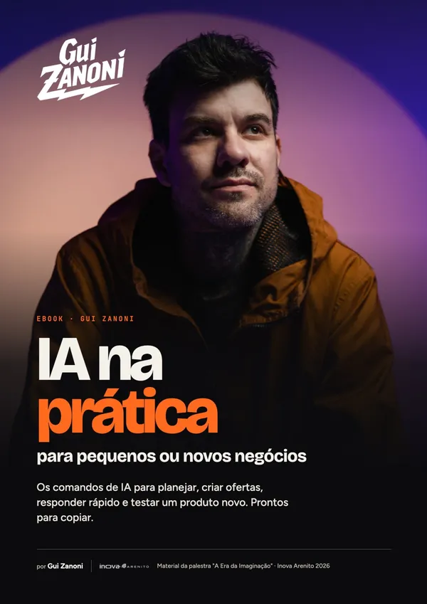Capa do ebook IA na prática para pequenos ou novos negócios, com Gui Zanoni.